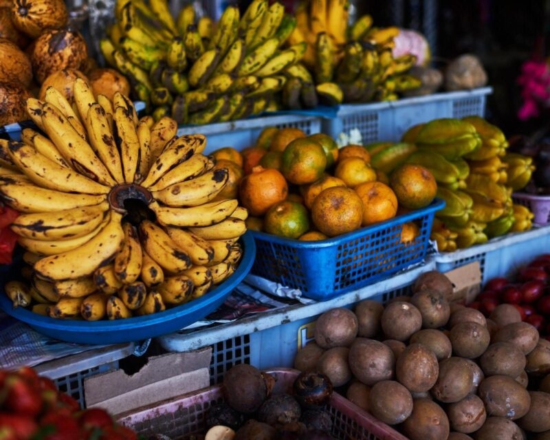Fruit and vegetables for sale in a market in Bali