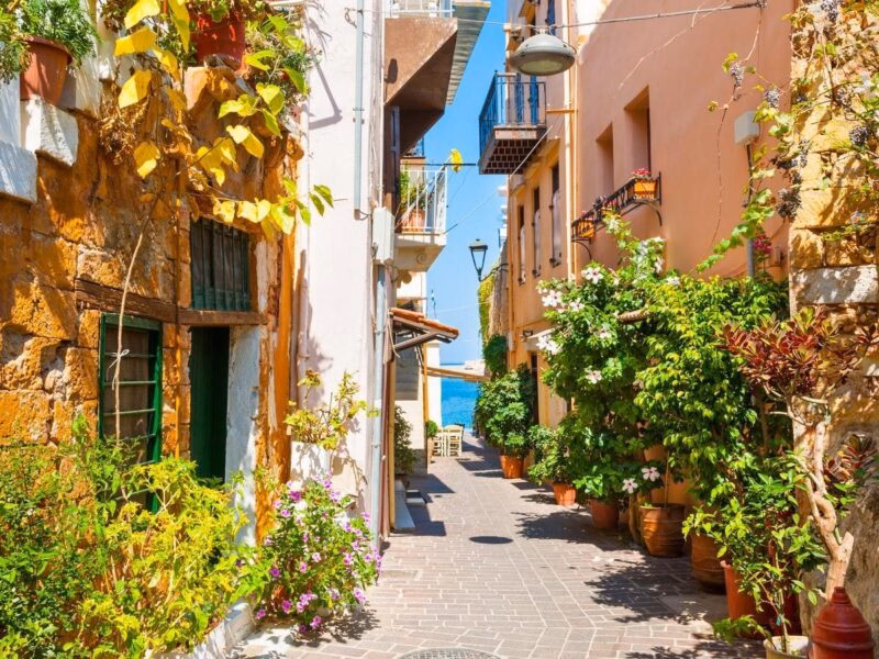 Beautiful street in Chania Crete island, Greece.