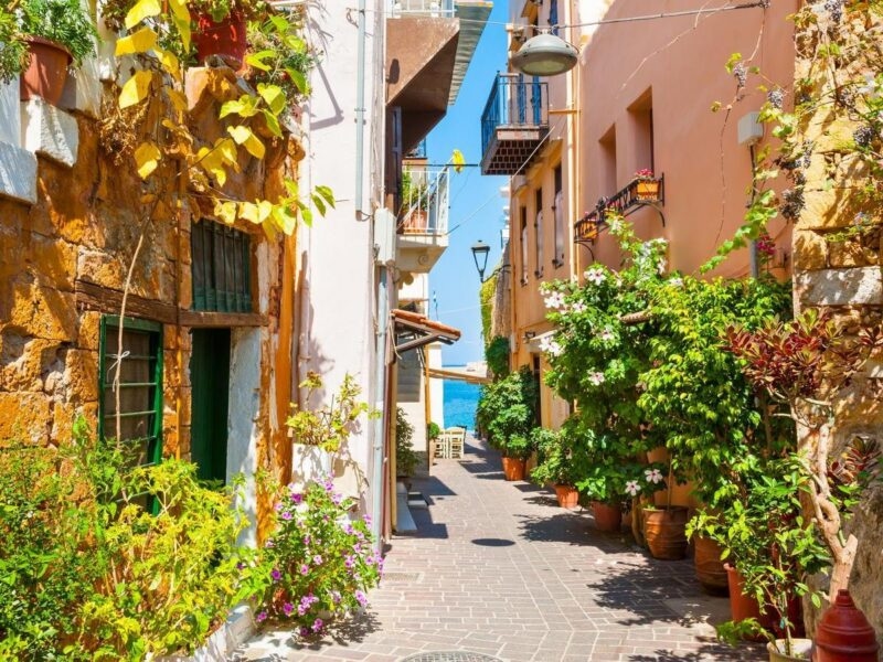 Beautiful street in Chania Crete island, Greece.