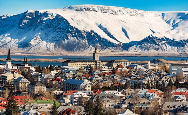 panoramic view of reykjavik at wintertime iceland