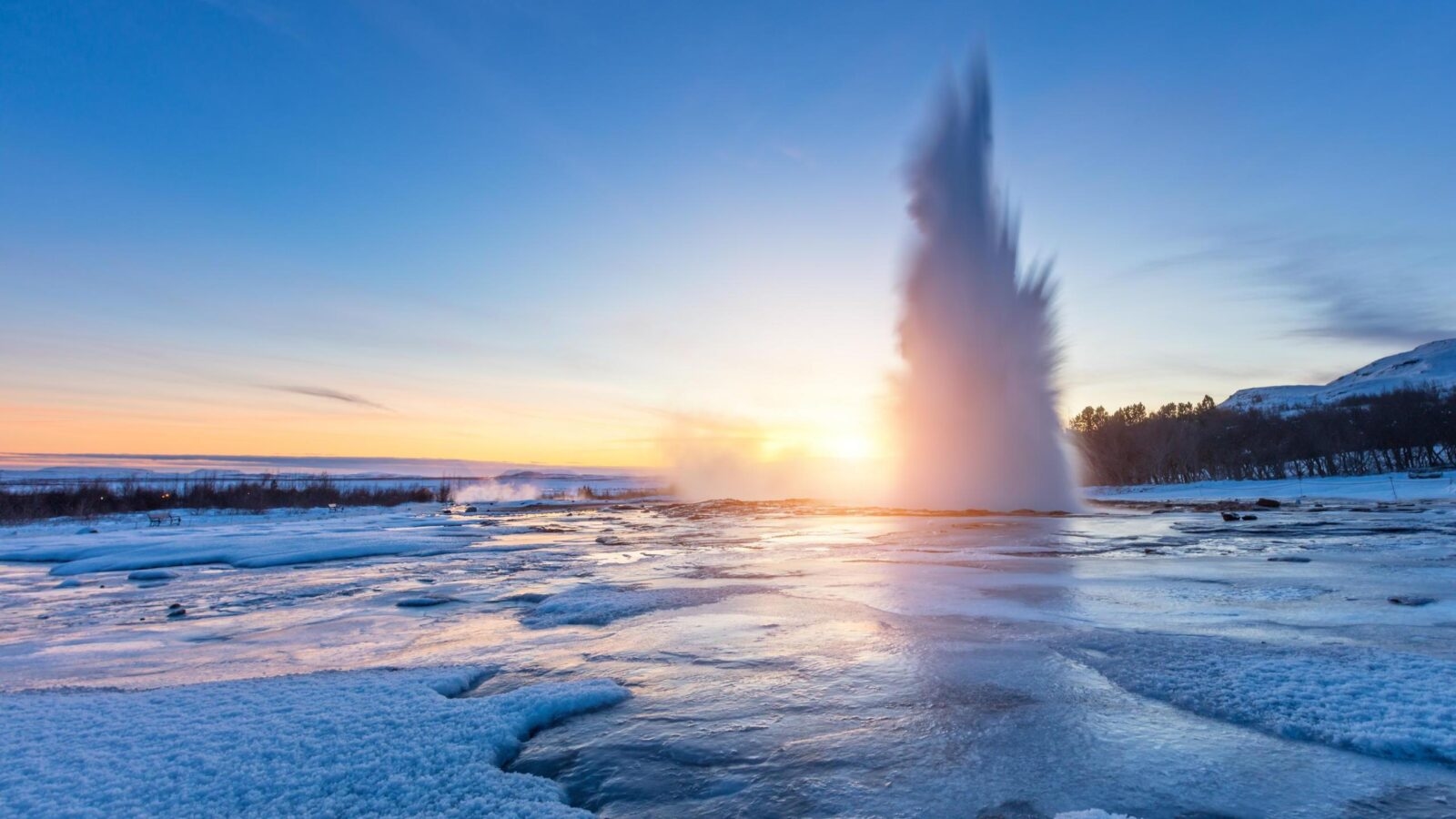 Famous Geysir in Iceland in beautiful sunset light