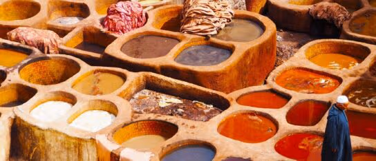 Aerial view of a tannery in Fes, Morocco