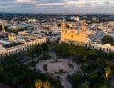 Aerial view of he Plaza Grande and cathedral in Mérida, Mexico