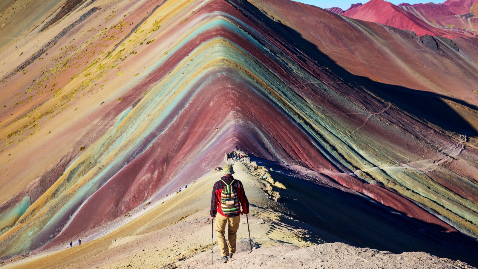 Hiking scene in Vinicunca, Cusco Region, Peru