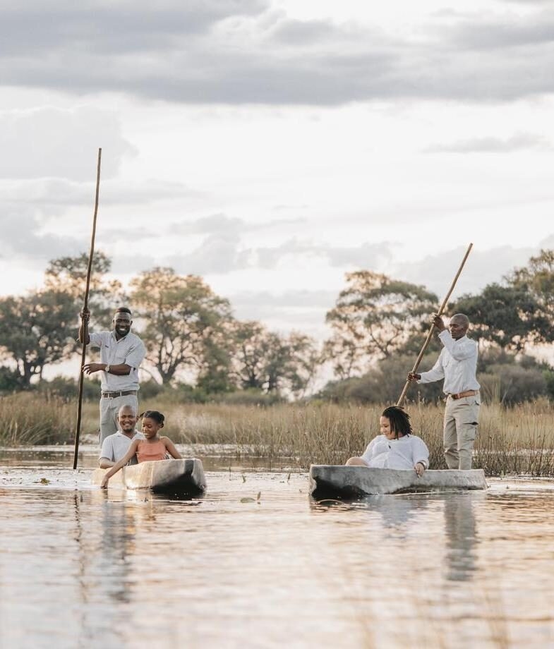 A mokoro safari on the Okavango Delta in Botswana and a tranquil moment of rest after a walking safari in Tanzania.