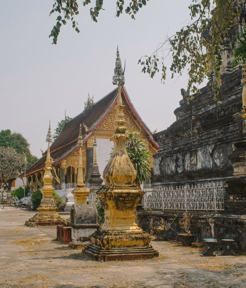 The gorgeous white marble of India's Taj Mahal and the weathered stone of Luang Prabang's temples, Laos.
