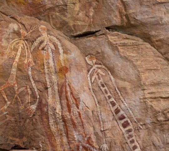 Ancient rock art done by Aboriginal communities in Kakadu National Park