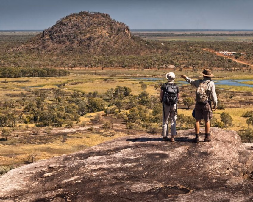 People admiring the view from Injalak Hill in Arnhem Land