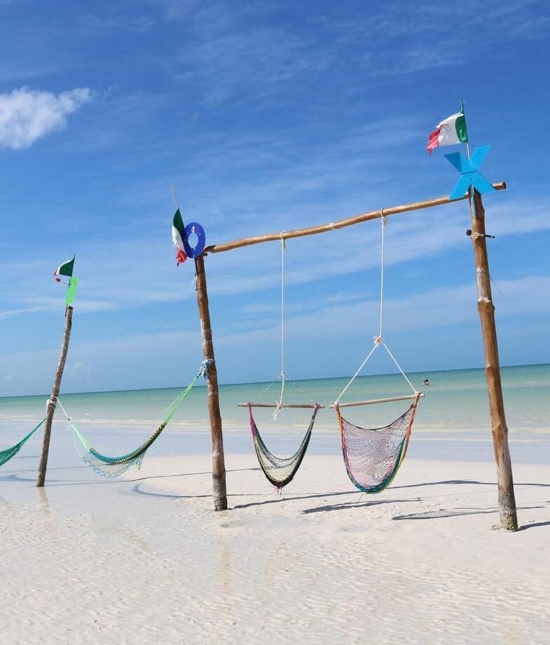 Hammocks swaying above the clear shallows of Isla Holbox and sea turtles gliding through the turquoise waters of Akumal on the Mayan Riviera.