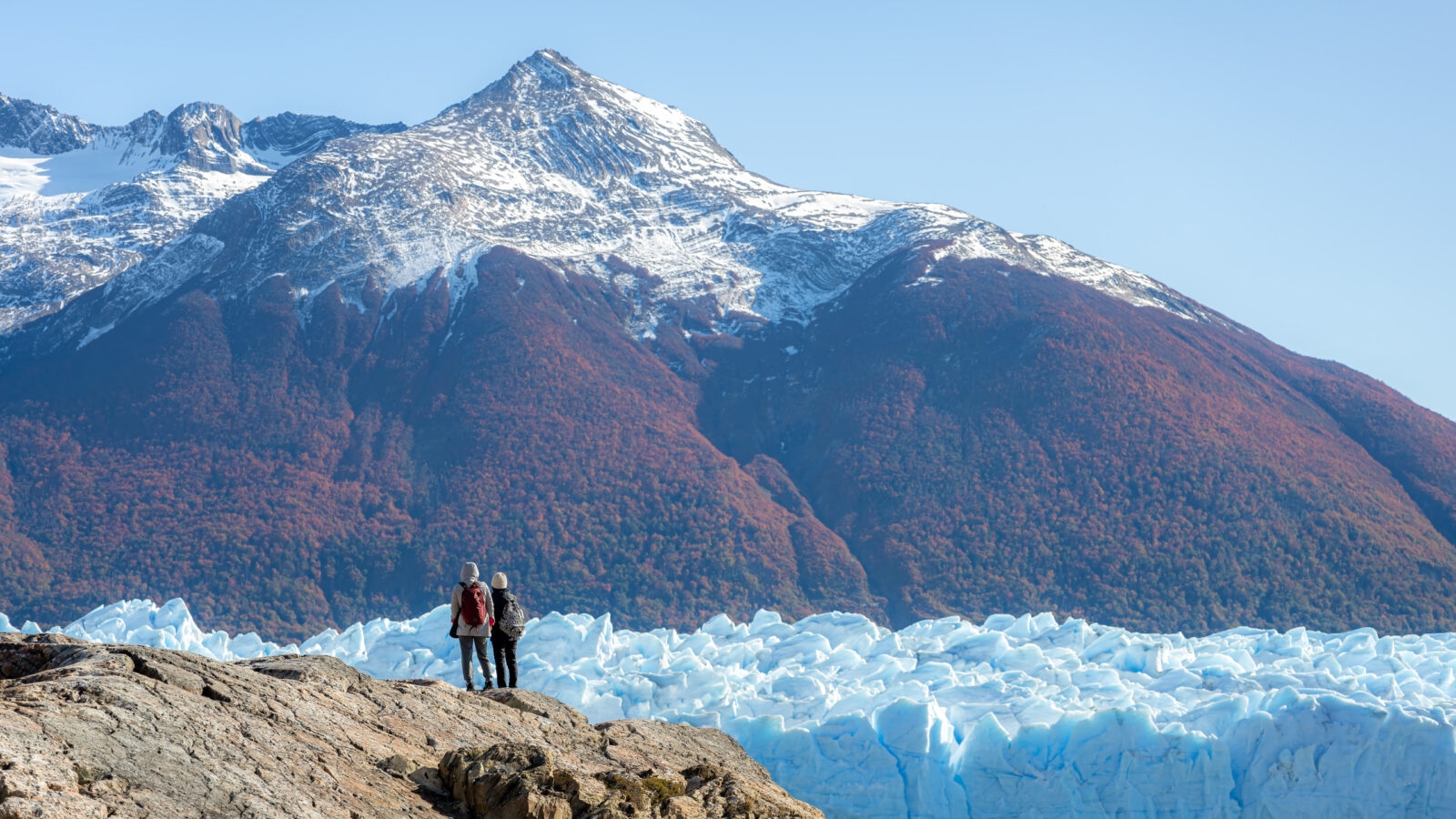 Mountain landscape view with gigantic Perito Moreno glacier in autumn at El Calafate, Patagonia, Argentina, South America.