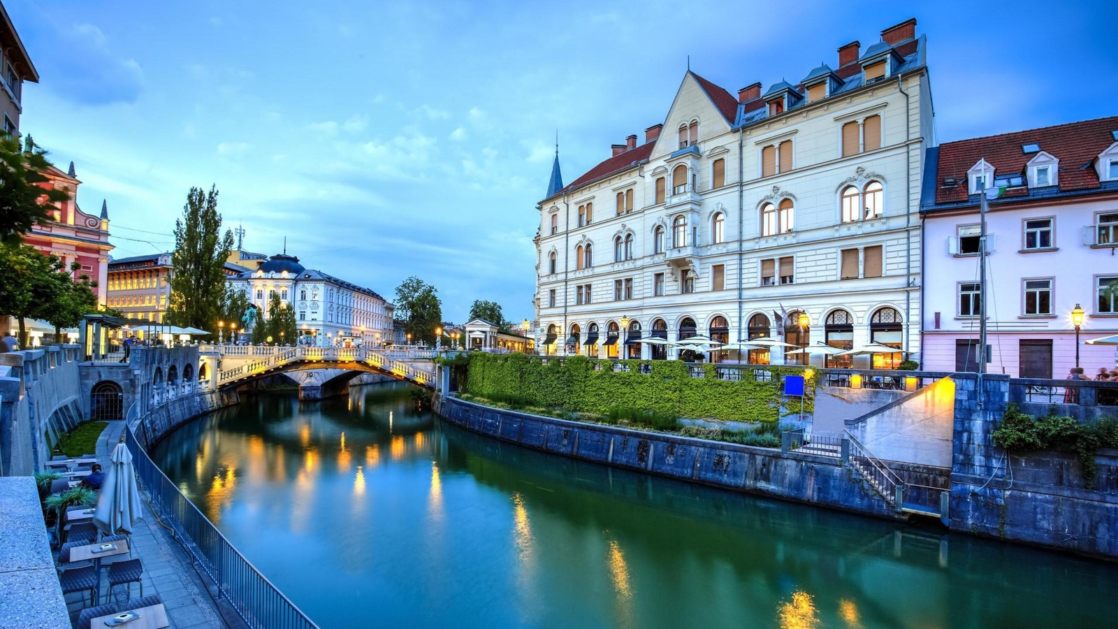 Ljubljana streets seen at the blue hour