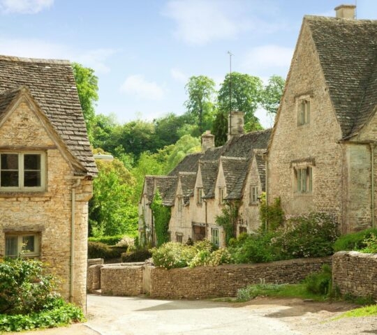 Traditional stone houses in the village of Bibury in the Cotswolds