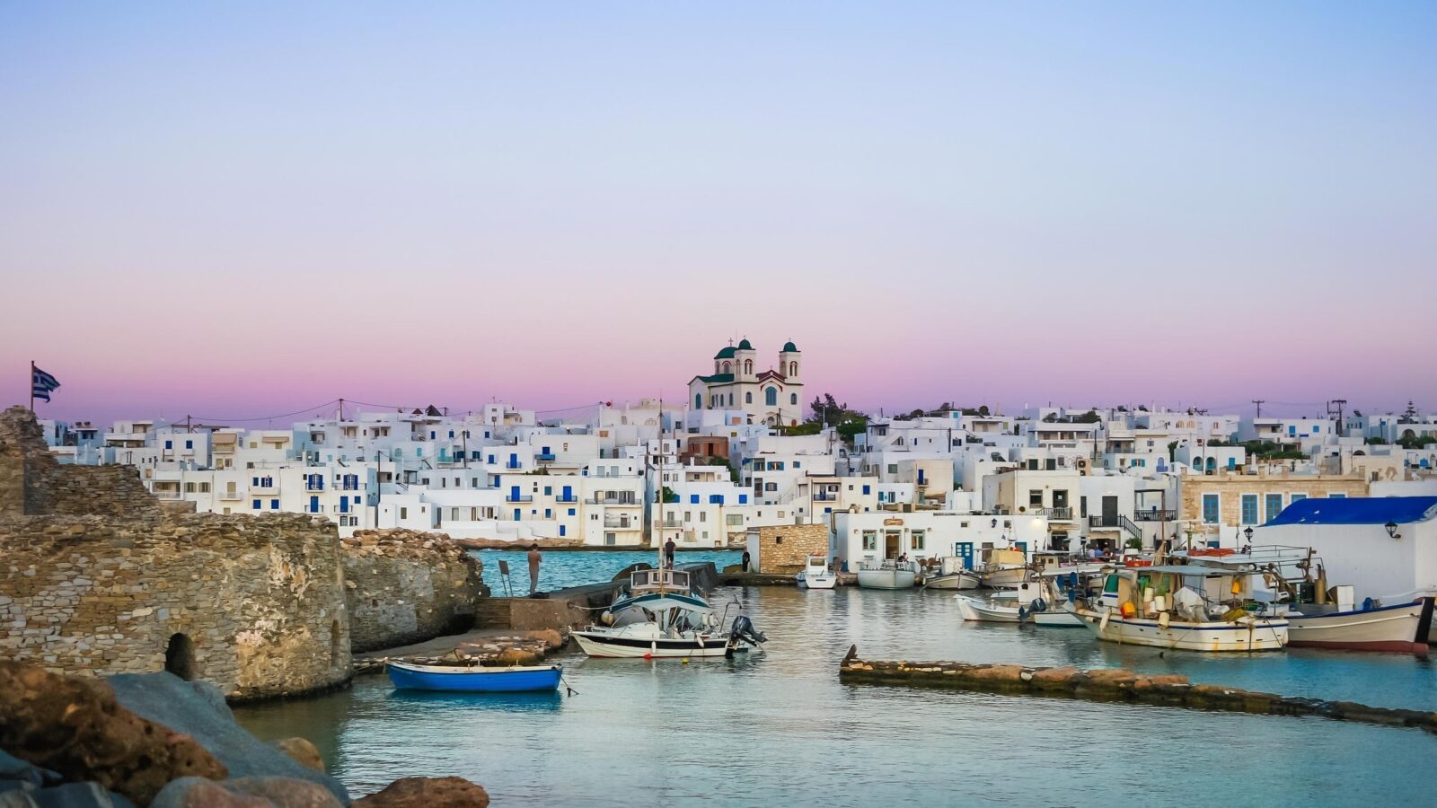 Sunset at the old port in Paros