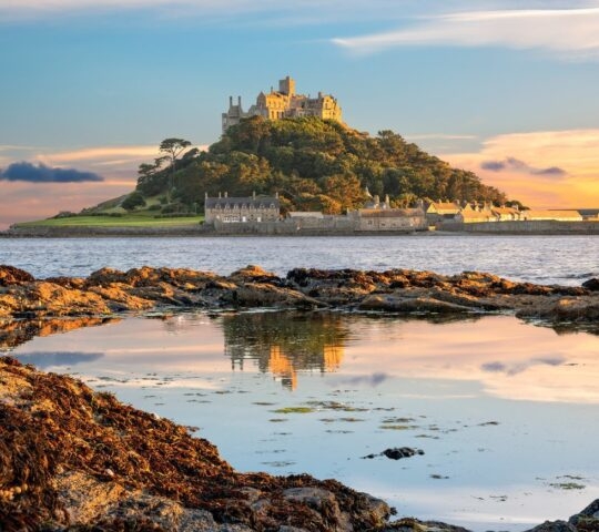 View of St Michael's Mount at sunset