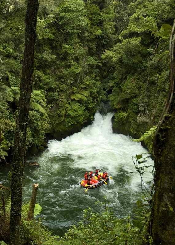 A raft below Kaituna falls on the Kaituna river in New Zealand
