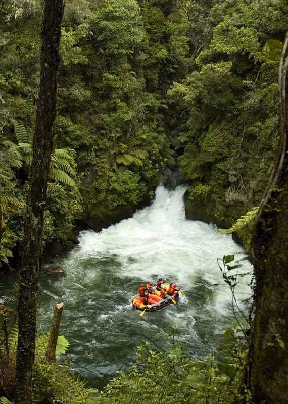 A raft below Kaituna falls on the Kaituna river in New Zealand