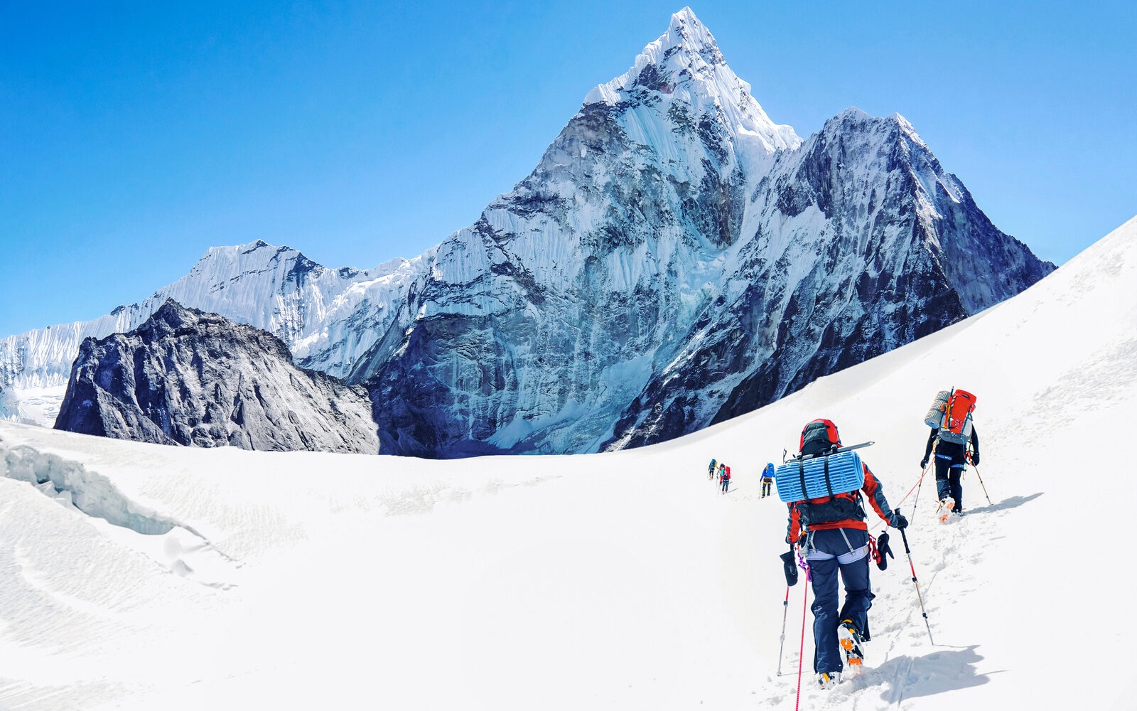 Experience the thrill of ascending a snow-covered trail towards Mount Everest in Nepal.