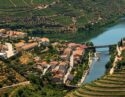 An aerial view of a village in the Douro Valley, Portugal.