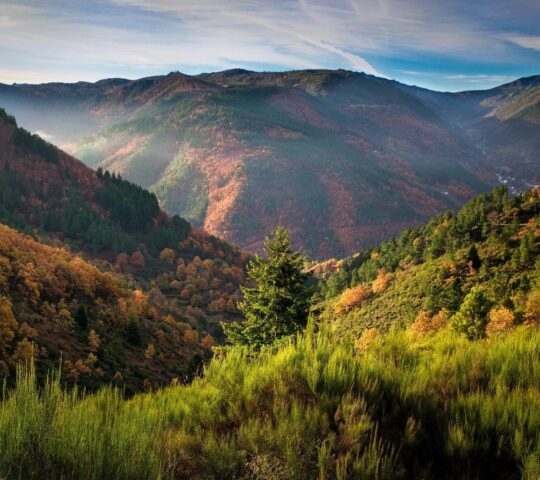 A view of the Serra da Estrela mountains in Portugal during autumn.