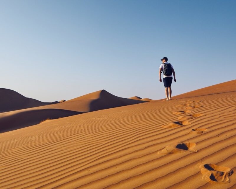 Walking in the Wahiba sands desert Oman familty trip