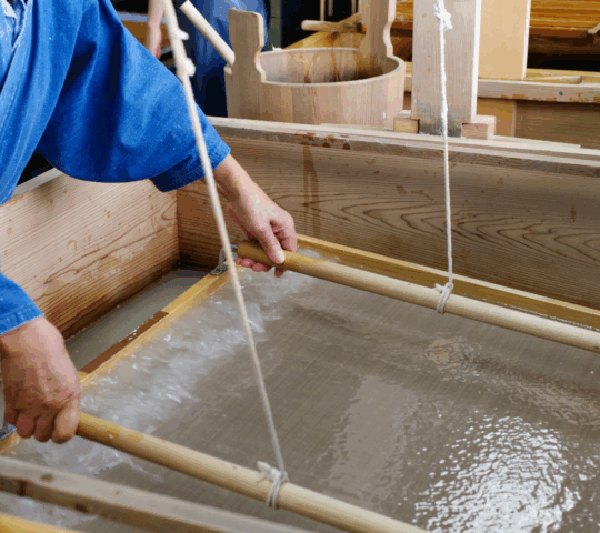 Making tradiitonal washi paper in Japan.