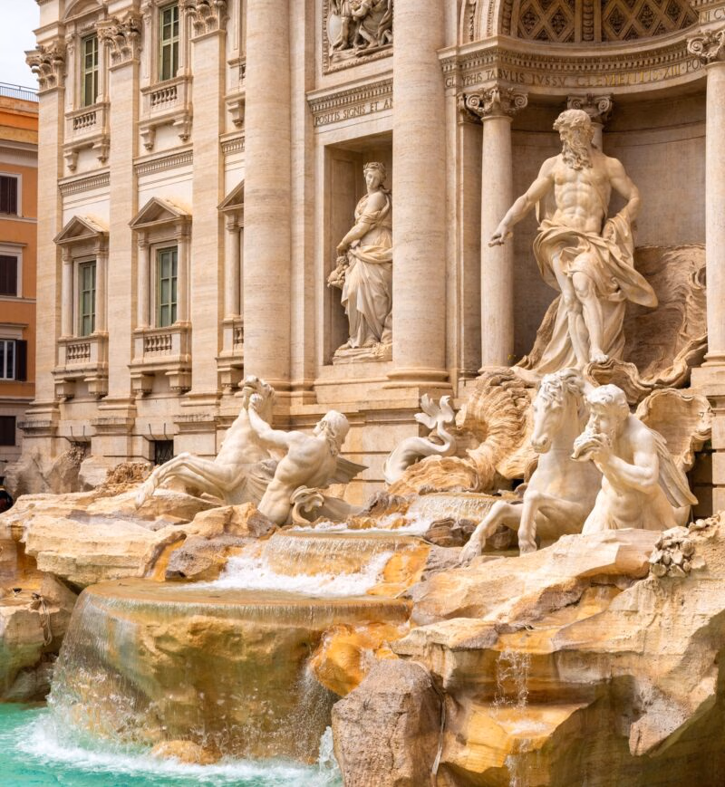 Statues on the Trevi Fountain in Rome.