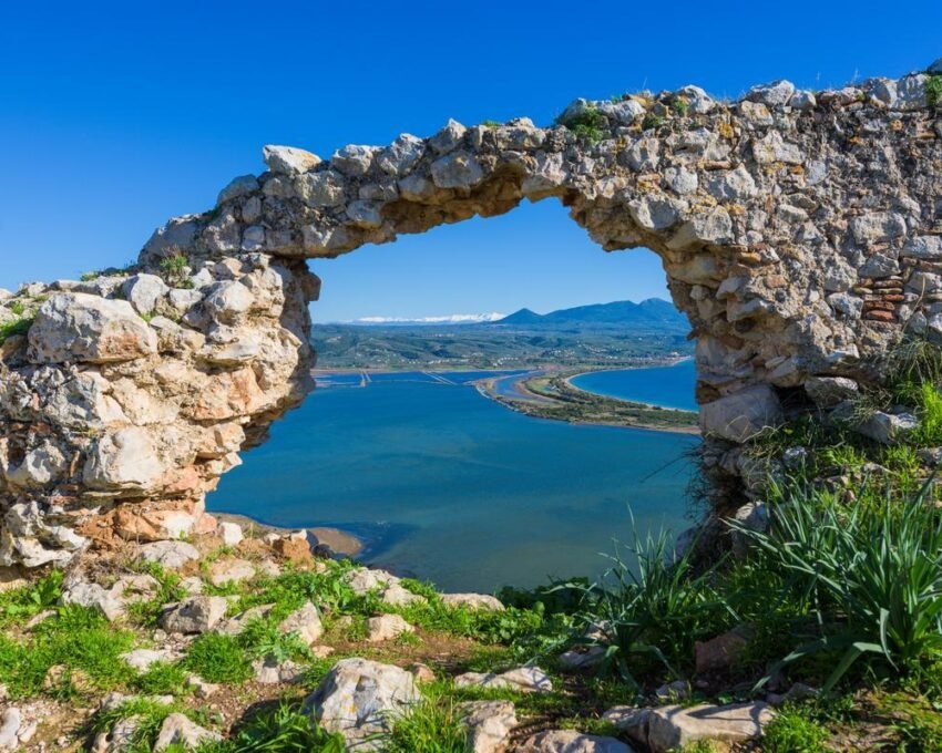 Old Navarino Castle looking over the Pylos bay in Peloponnese, Greece.