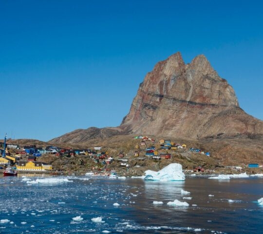 The heart shaped peaks of Uummannaq mountain in Greenland