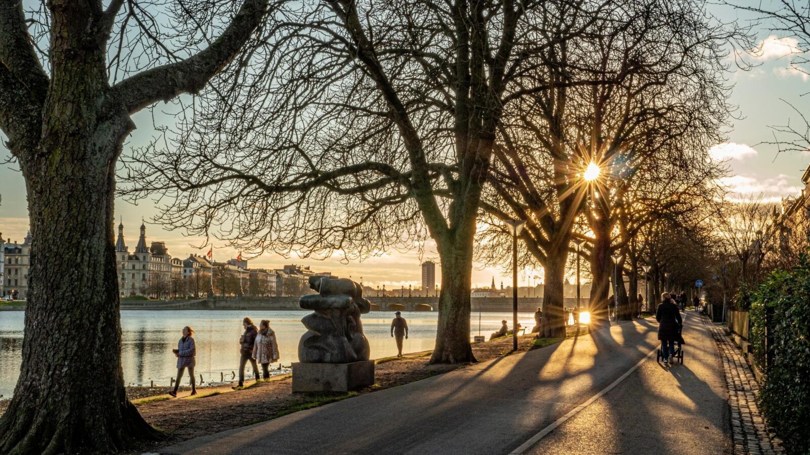 family walking in in Denmark during the peaceful sunset