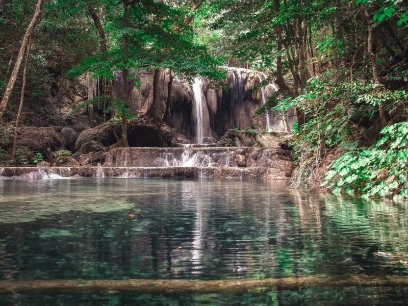 Deep forest waterfall at Mata Jitu Waterfall In Moyo Island