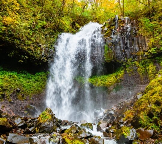 A secluded waterfall in Kirifuri highlands in Japan.