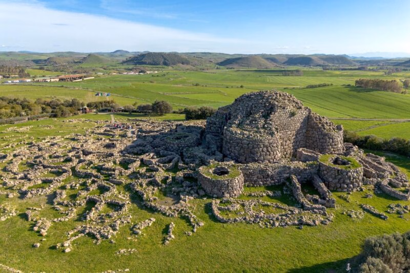 Aerial view of ruins at Su Nuraxi di Barumini in Sardinia
