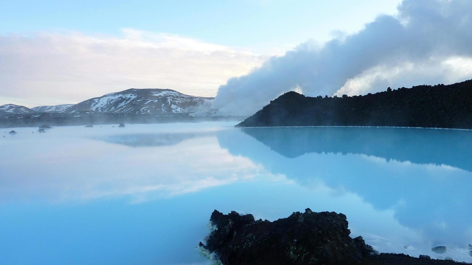 Iceland landscape pools and sunset