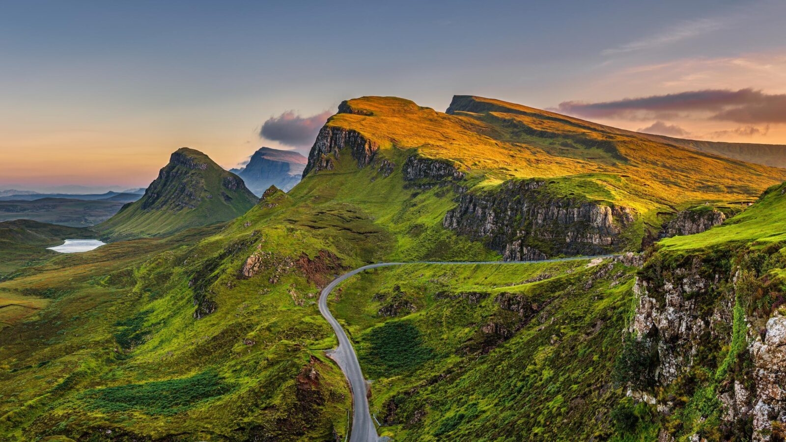 Quiraing mountains sunset at Isle of Skye, Scottland, United Kin