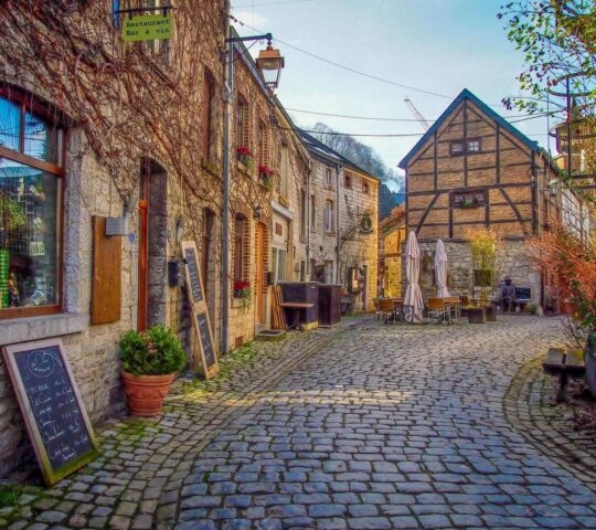 A cobbled street in the village of Durbuy in the Belgium Ardennes.