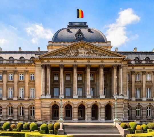 The grand exterior of the Royal Palace of Brussels in Belgium.
