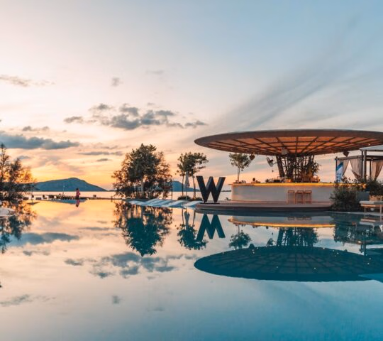 Deck during sunset at W Costa Navarino