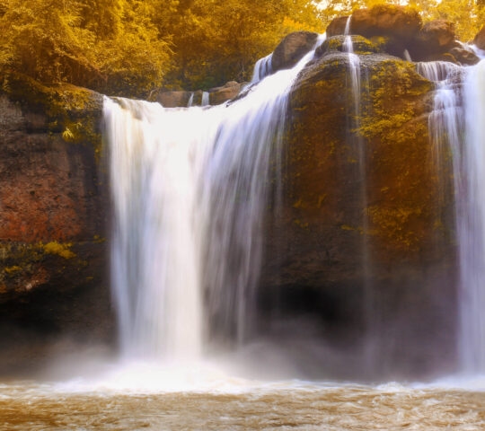 Close up view of Heow Suwat waterfall in Thailand
