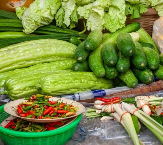 A pile of fresh vegetables picked from a farm ready for cooking