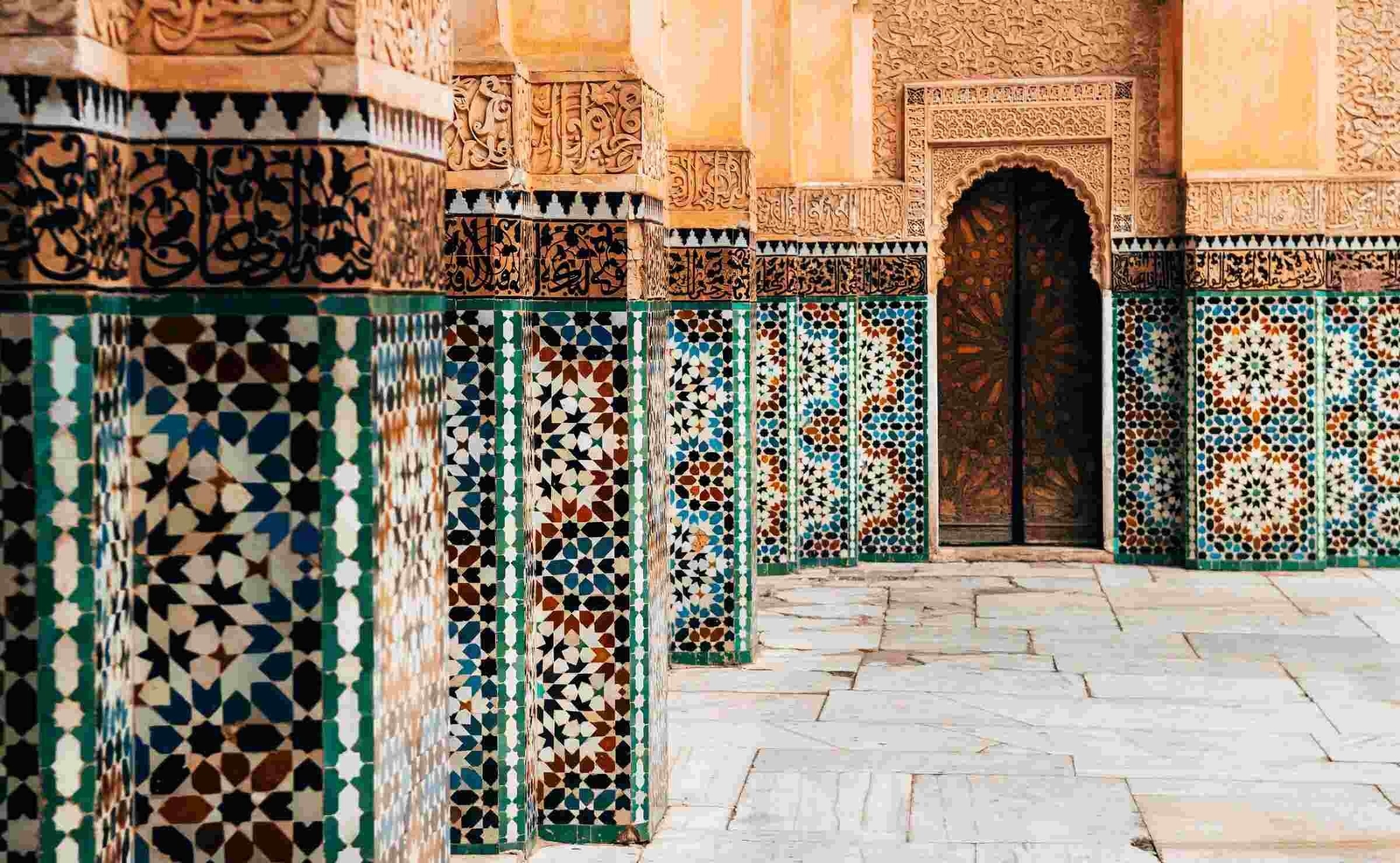 Colourful tiled details on the outside of a building in Morocco