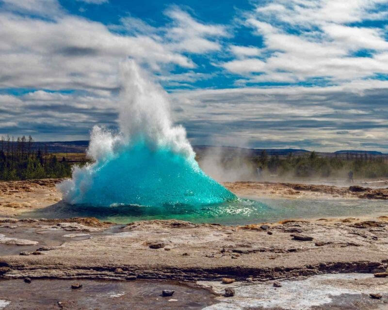 The Strokkur geyser erupting in Iceland