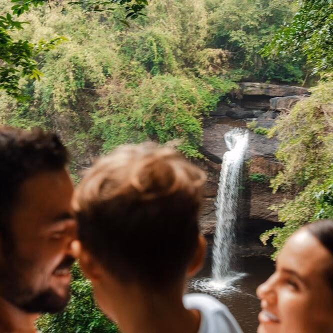 A family stop to look at a waterfall in Khao Yai National park.