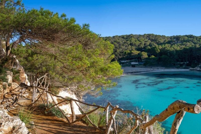 View of Cala Macarella bay from a hiking path