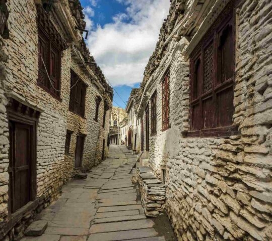 A photo of the narrow streets of Marpa in Nepal
