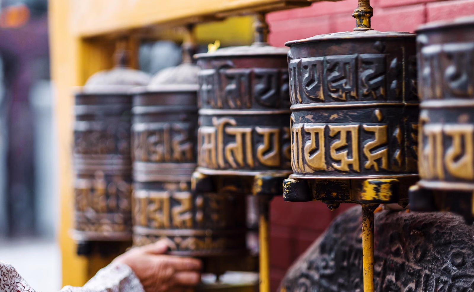 Prayer wheels at Boudhanath Stupa, Kathmandu, Nepal