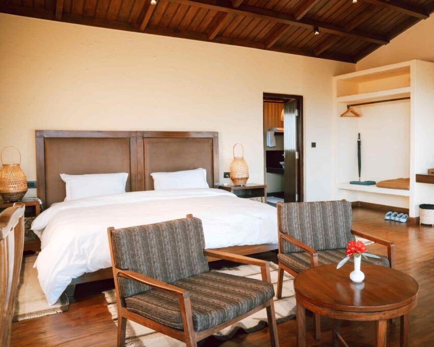 A bedroom at Dhampus Lodge, Annapurna, Nepal.