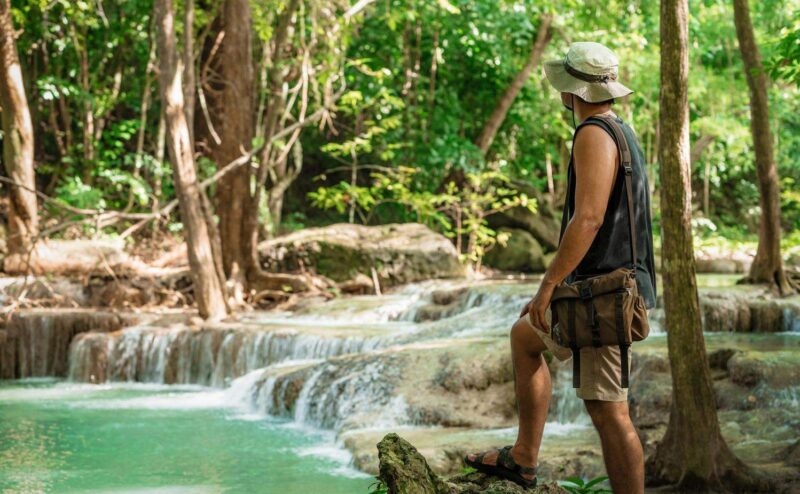 A hiker in Erawan National Park, Thailand