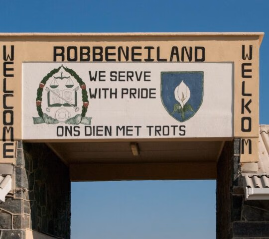 The entrance sign to Robben Island in Cape Town