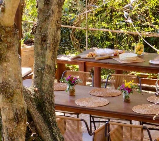 An outdoor dining set up at Osteria dei Coppelli in Portofino