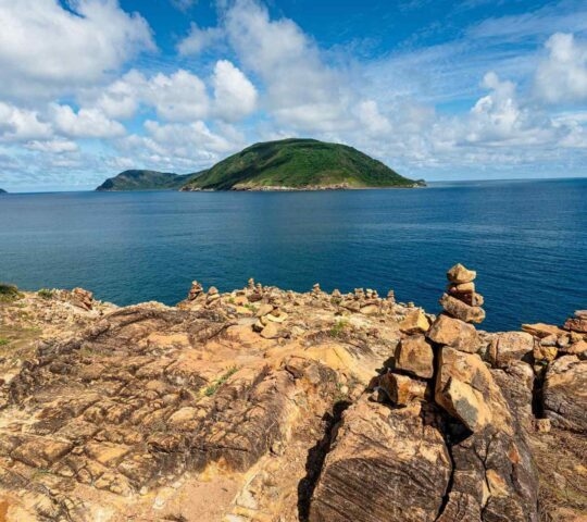 View over the sea from a rocky cliff in Con Dao, Vietnam